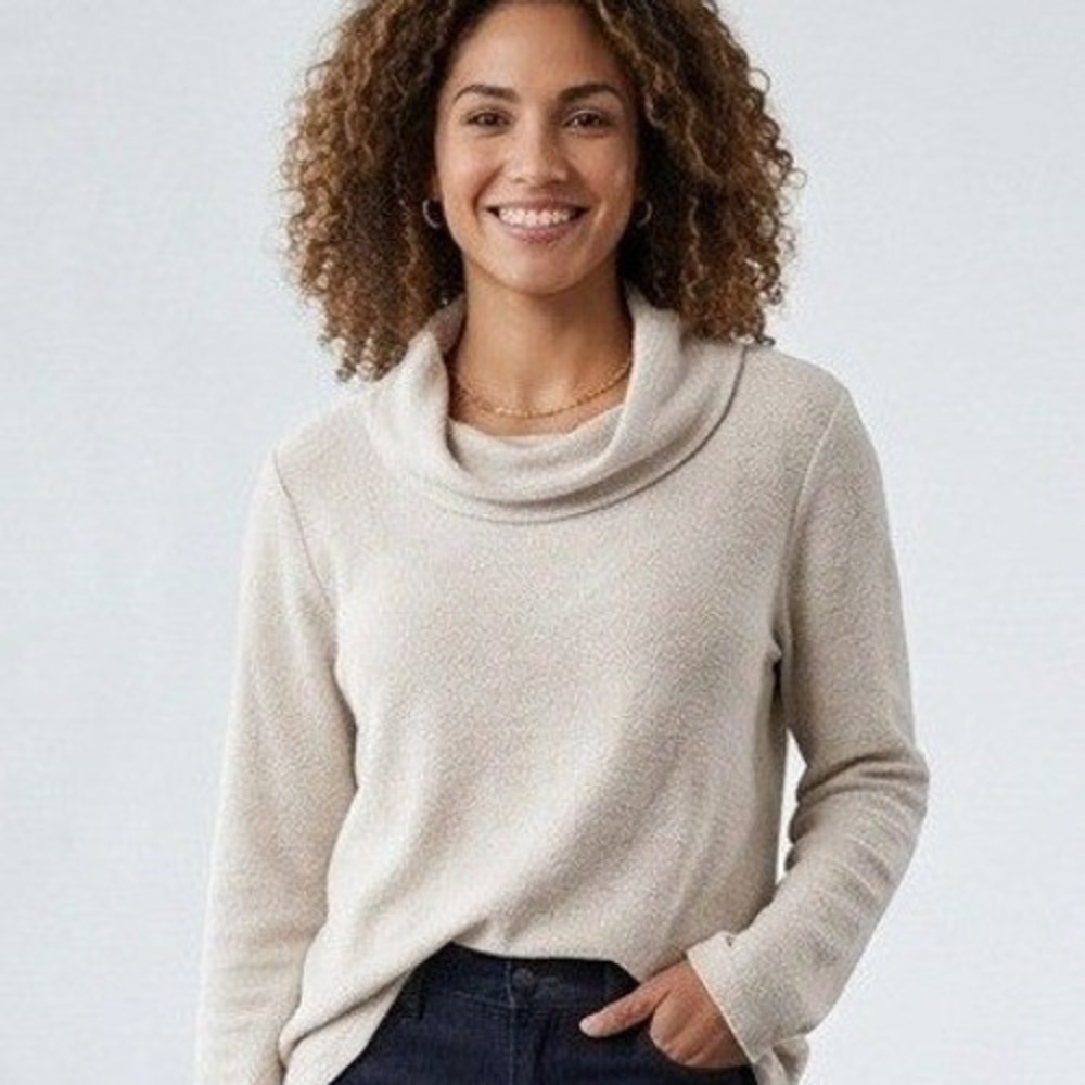 J.Crew Mercantile Funnel Neck Sweatshirt Oatmeal Cream Pockets Large Preppy‎
